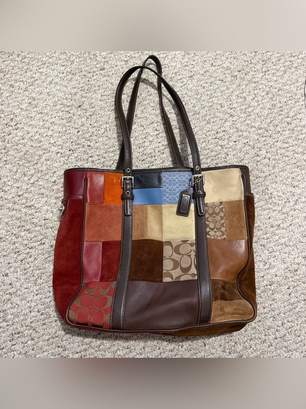 Vintage Coach Patchwork Tote Purse Shoulder Tote Red And Brown CO5Q-5127